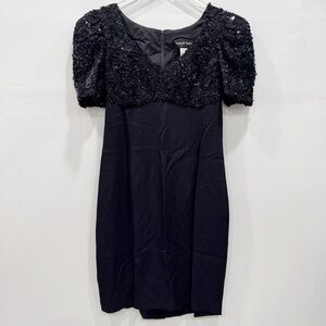 Vintage Amanda Taylor Sequin Party Dress Puff Sleeve Sheath V-Neck 80’s 90’s